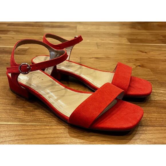 NEW Lauren Conrad Obsidian Koi Open Toe Dress Flats Size 8 Women’s Red Slip On - Picture 1 of 12